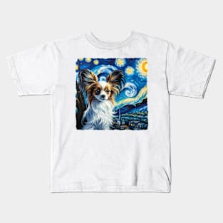 Starry Papillon Dog Portrait - Pet Portrait Kids T-Shirt